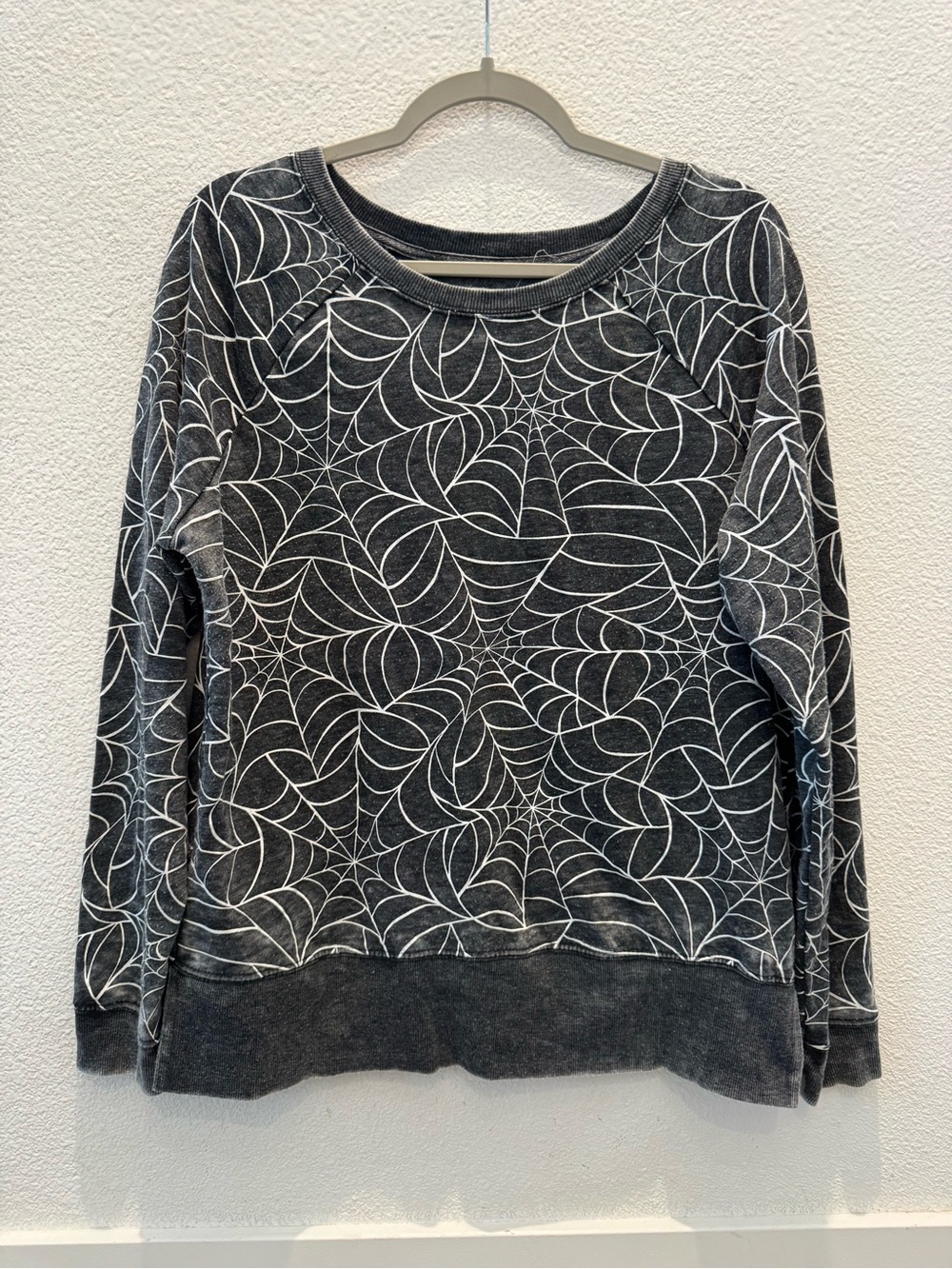 Grayson Threads black & grey long-sleeve sweatshirt w/ white spiderweb pattern